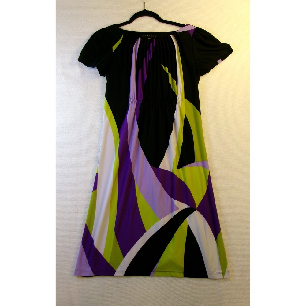Tiana B Womens XS Abstract Geometric Print Empire Waist Short Sleeve Dress Black